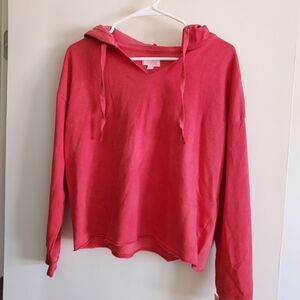 Women's Red cropped pullover hooded sweatshirt